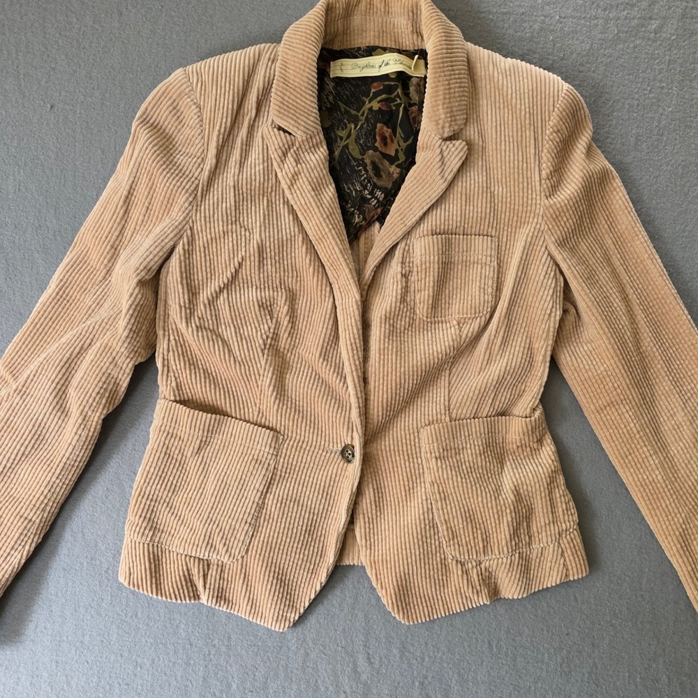 Anthropologie Daughters of the Liberation Tan Corduroy Blazer Floral Lining